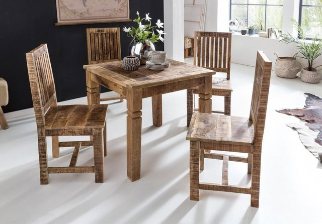 Wohnling Esstisch aus Mango Massivholz in Braun und Beige im Landhaus-Stil, B/T/H: 80 x 80 x 76 cm - Bild 1