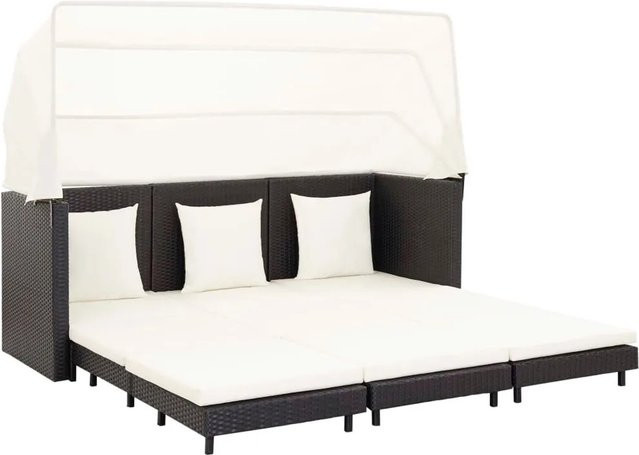 vidaXL Ausziehbares 3-Sitzer-Schlafsofa mit Dach aus Poly Rattan und Metallgestell in Schwarz - Bild 1