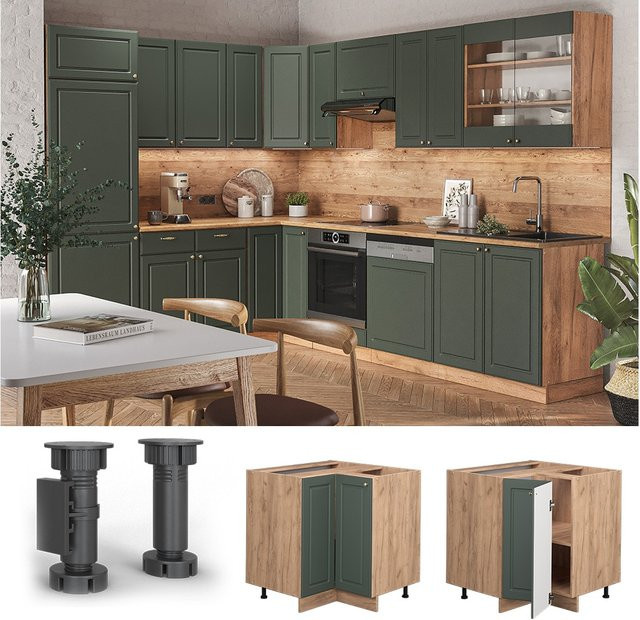 Vicco Eckunterschrank Fame-Line Landhaus Eiche Grün-Gold mit Softclose-Scharnieren und Einlegeboden Höhe: 87 cm - Bild 1