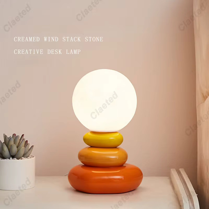 Claeted Tischlampe in Steinform, bunte Nordic Design Nachttischlampe für Schlafzimmer und Wohnzimmer, warmweißes Licht - Bild 1