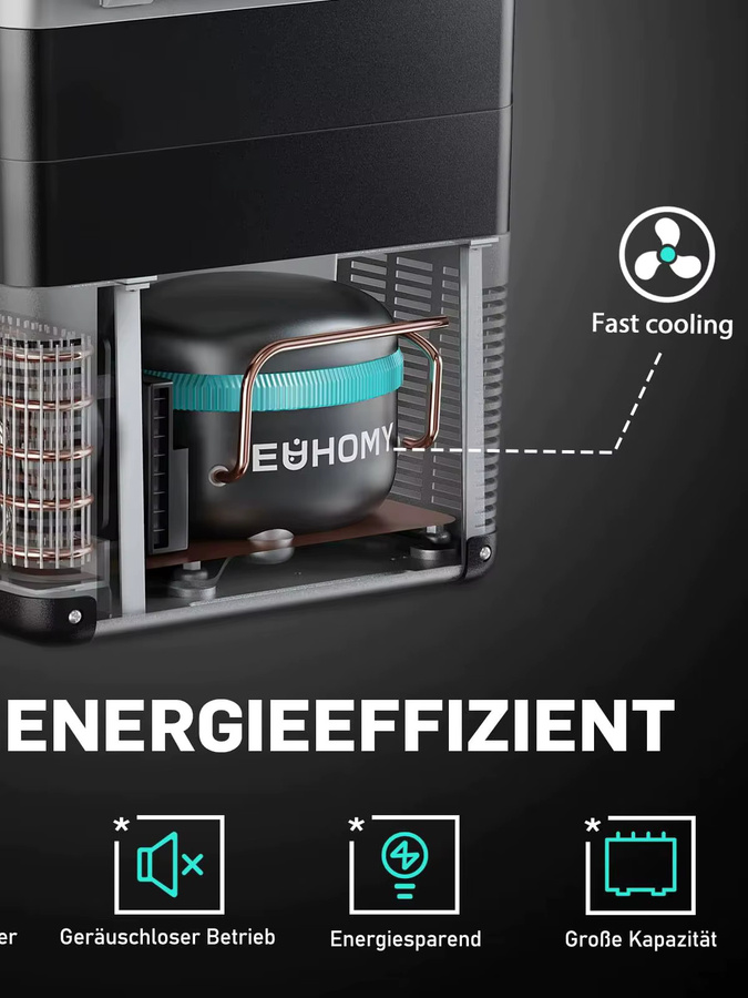 EUHOMY Kompressor Auto Kühlbox mit App-Steuerung, Tragbarer Camping Kühlschrank für Auto und LKW, 46,2 l, 12V/24V/230V, Kühlleistung bis -20°C - Bild 6