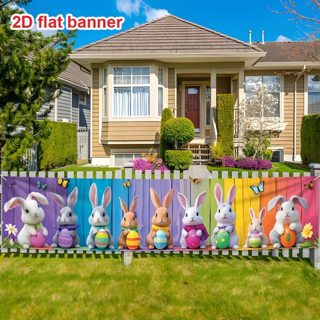 VIKAMA Osterhase Garagentor-Banner mit bunten Hasen und Eiern, mehrfarbige Oster-Außendekoration für die Garage, B/H: 180 x 35 cm - Bild 1
