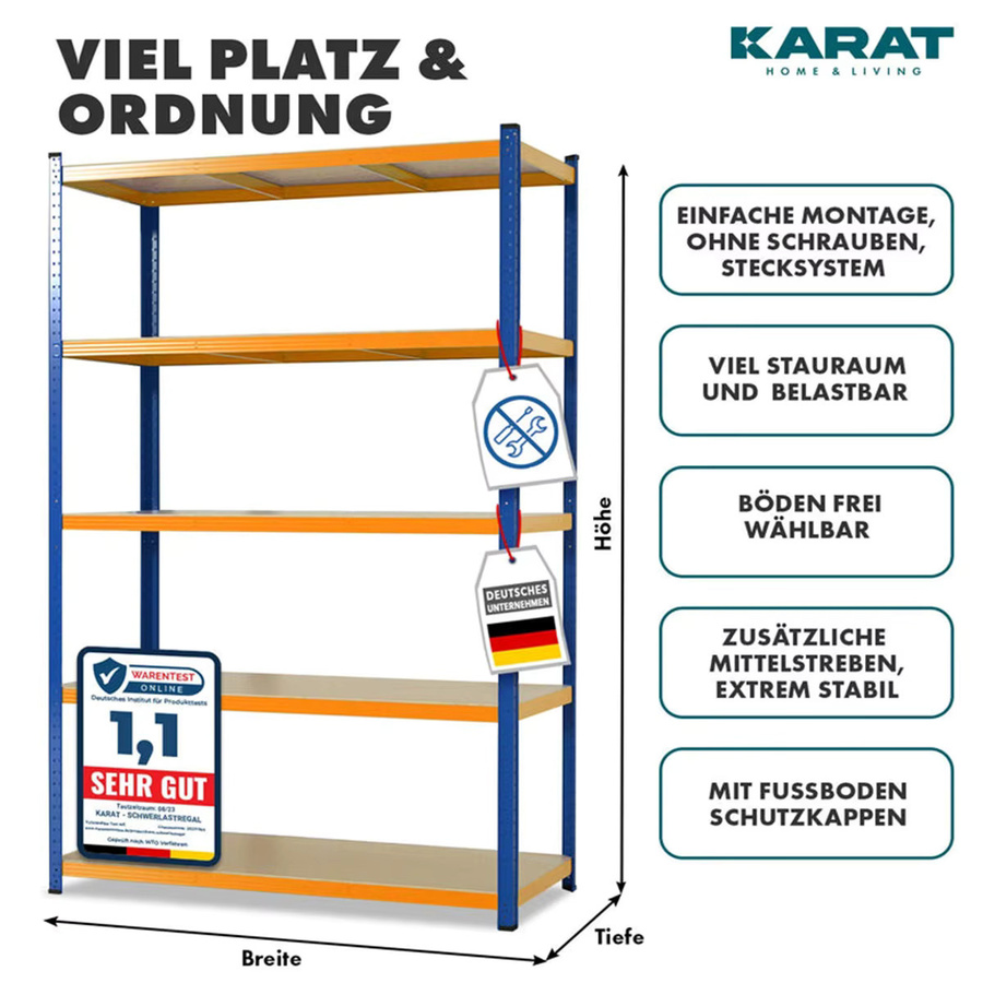 Schwerlastregal FLOORDIREKT aus Metall mit 5 Böden in Blau, H x B x T: 180 x 90 x 60 cm, bis 1250 kg Tragkraft - Bild 2