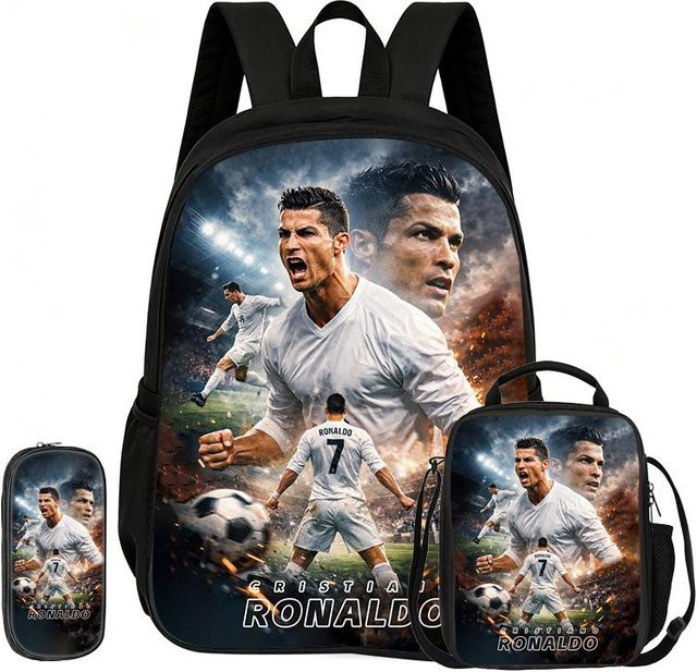 Fancy Style Studio Fußball Sport Rucksack Ronaldo 3-teiliges Set mit Federmäppchen und Brotdose in Multicolour - Bild 1