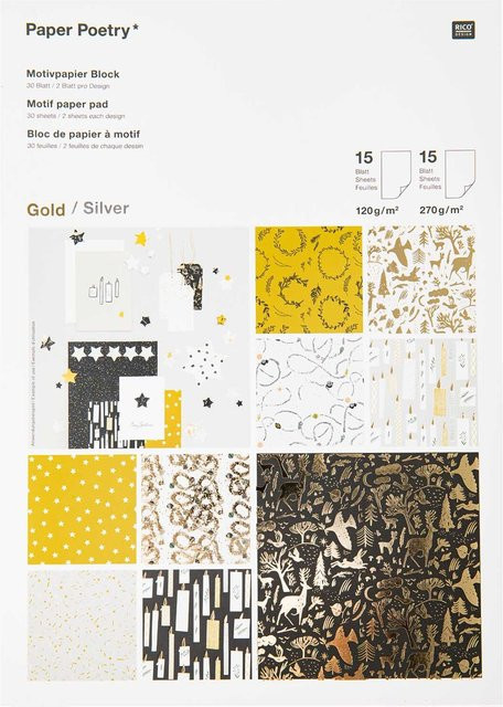 Rico Design Paper Poetry Motivpapier Nostalgic Christmas schwarz-gold, 30 Blatt A4 - Bild 2