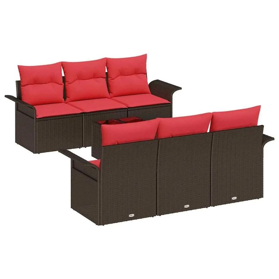 vidaXL Garten-Sofa-Set mit 7-teiligem Polster-Set und integriertem Stauraum in Beige und Rot - Bild 2