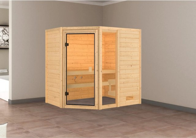 Karibu Massivholzsauna Jada aus Fichte in Natur Braun B: 224 cm, T: 187 cm, H: 196 cm - Bild 1