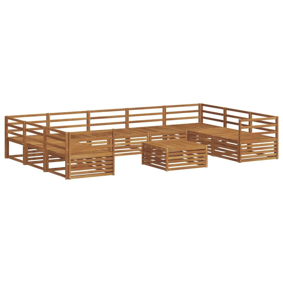 vidaXL Sofagarnitur aus Massivholz Akazie in Natur Braun, 10-teiliges U-Shape Set mit Tisch und Ecksofas im modernen Design - Bild 2