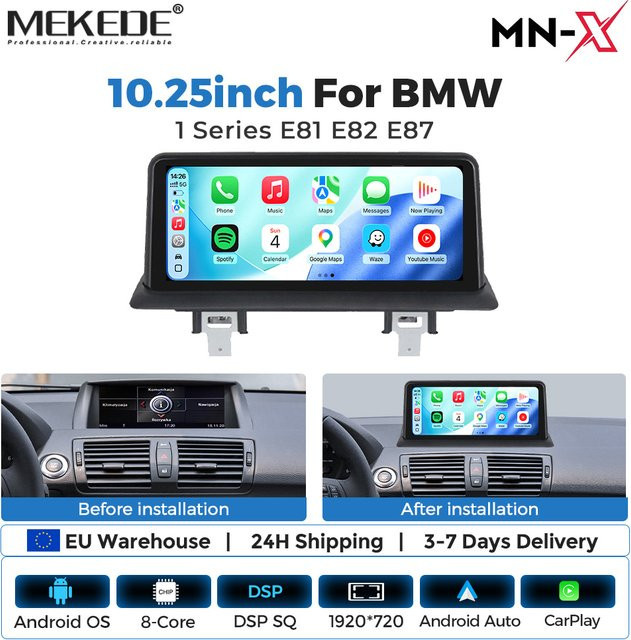 MEKEDE 10,25 Zoll Kabelloses Carplay Android Auto Autoradio für BMW 1er Serie E81 E82 E87 E88 (09-16) mit GPS, 4G und WIFI Multimedia-Player in Schwarz - Bild 1