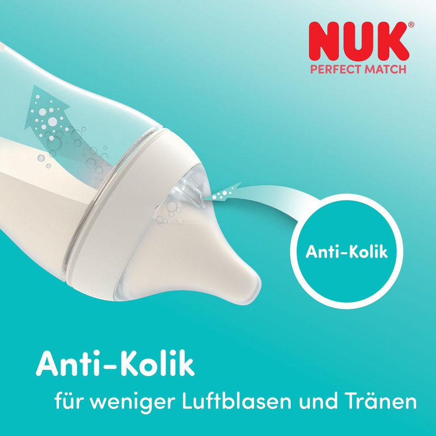 NUK Glas-Babyflasche Perfect Match mit Silikon-Sauger, Weitöffnung, Regenbogen, 230 ml - Bild 3