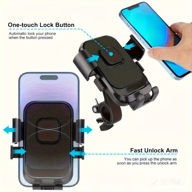 Motorrad- und Fahrrad-Lenker-Handyhalterung mit Schnellverschluss in Schwarz für iPhone, Samsung und alle Smartphones - Bild 5