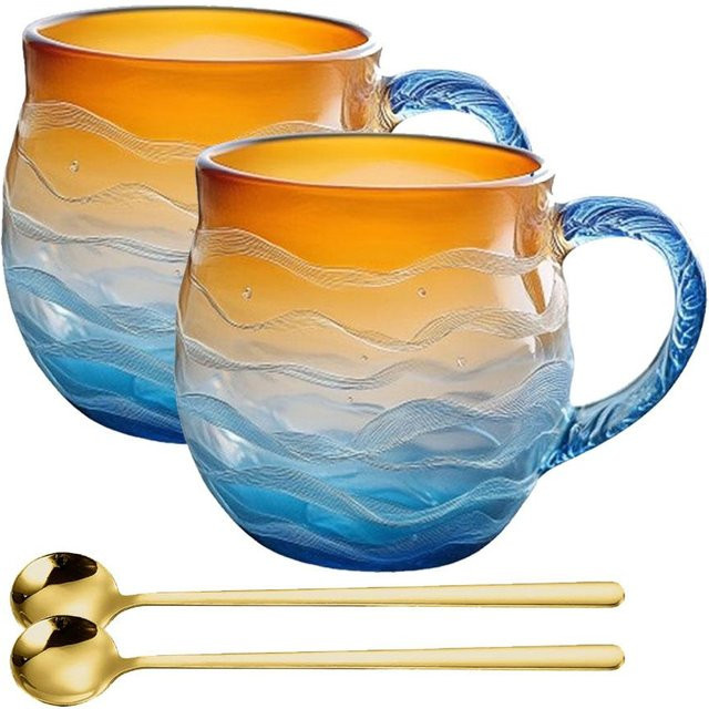 eelhoe Seeglas-Sonnenuntergang-Becher mit Löffel, Mehrfarbig, Kaffeetasse aus Glas - Bild 1