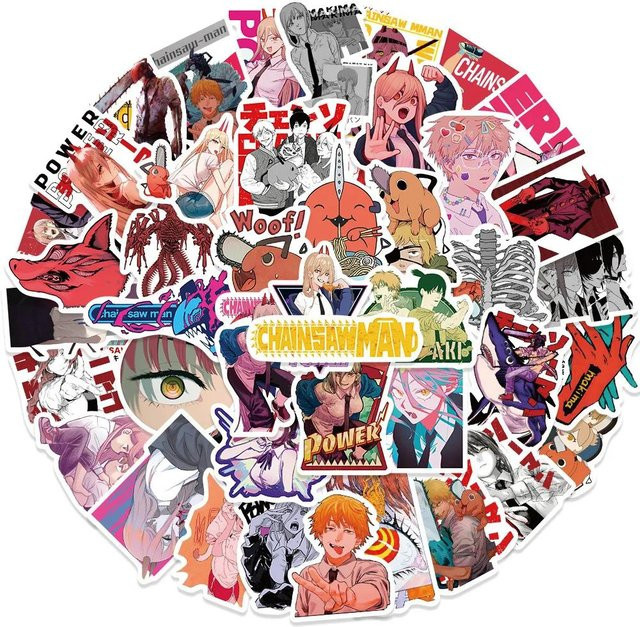 CHIC STUDIO Chainsaw Man Aufkleber Set mit 50 Stück Cartoon-Abziehbildern in Multicolour für Laptop, Koffer und Wasserflaschen - Bild 1