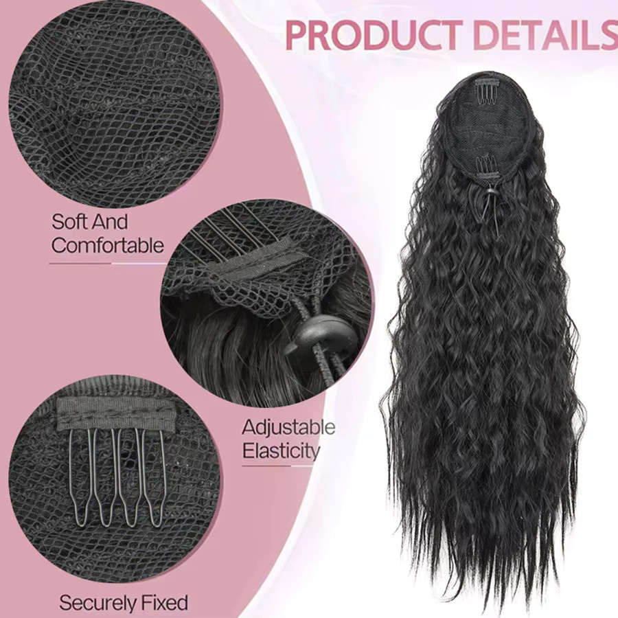 WENYAN Haarteil Pferdeschwanz, Synthetisch, Schwarz, 22 Zoll, Damen - Bild 3