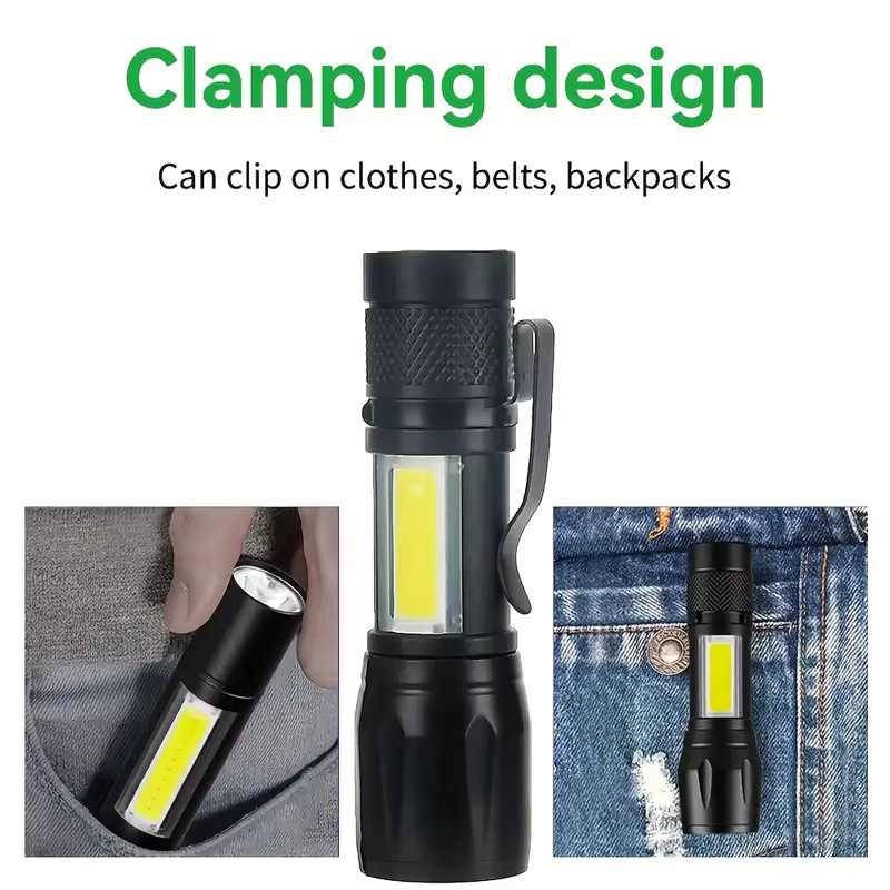 KDULIT Mini-LED-Taschenlampe in Schwarz, wiederaufladbare tragbare Taschenlampe mit Stiftclip und Metallgehäuse für Outdoor und Camping - Bild 6