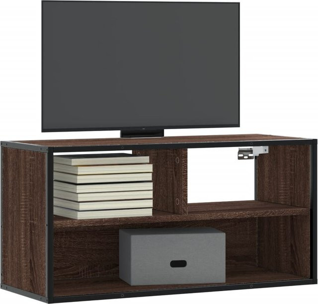 vidaXL TV-Schrank im Industrial Design aus Holz und Metall, Braun Eiche, B/T/H: 80 x 31 x 39,5 cm - Bild 3