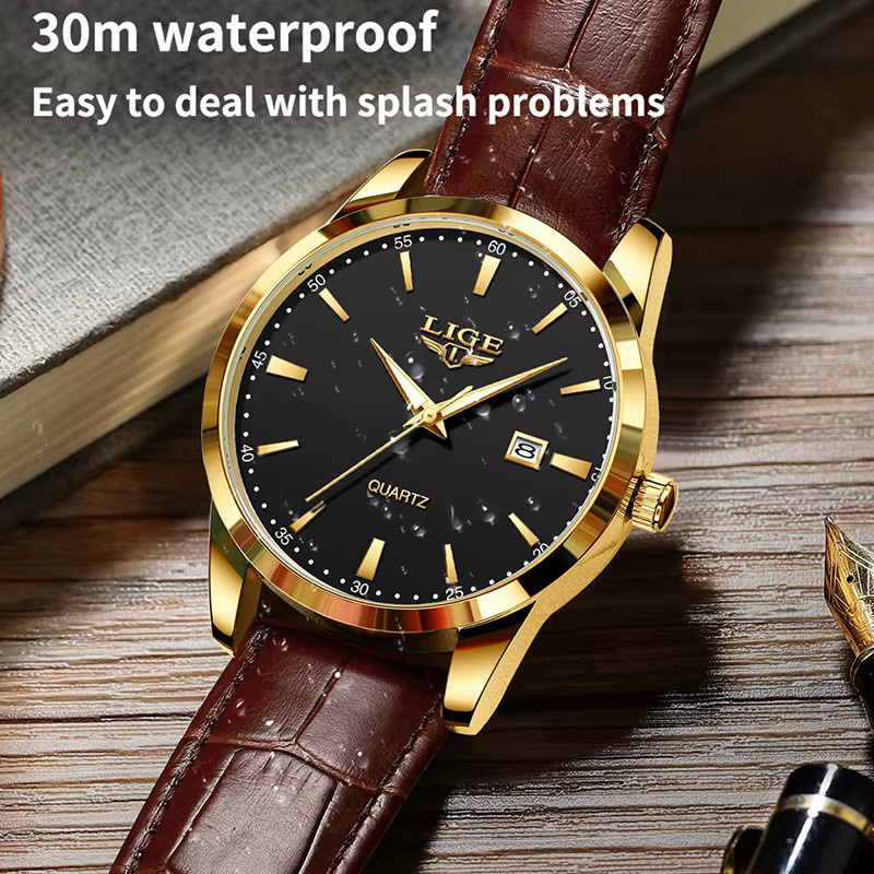 LIGE Chronograph, Quarz, Leder, Schwarz, Herren - Bild 4