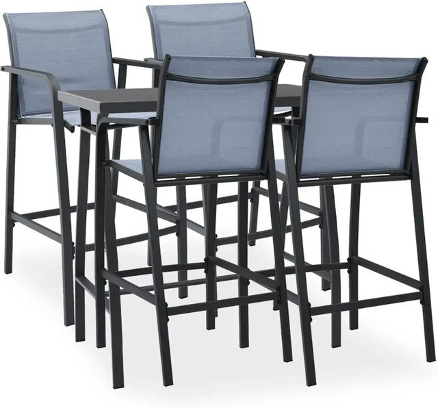 vidaXL 5-teiliges Gartenbar-Set in Schwarz und Grau aus Stahl, Glas und Polyester - Bild 1