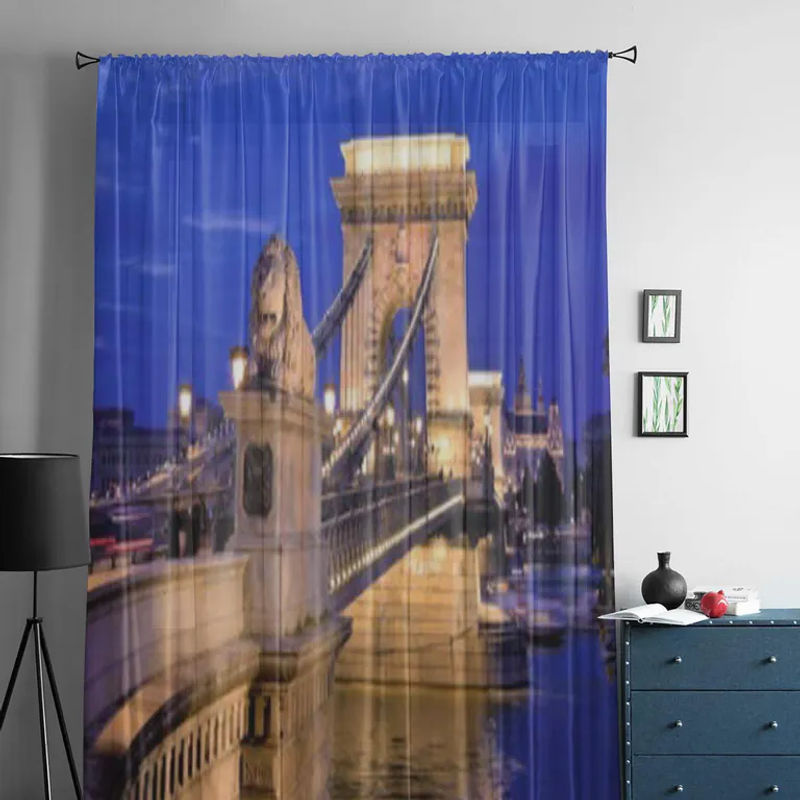Super Six Chiffon Tüllvorhang mit Kettenbrücke Motiv in Blau, transparent, Breite: 135 cm, Höhe: 114 cm - Bild 3