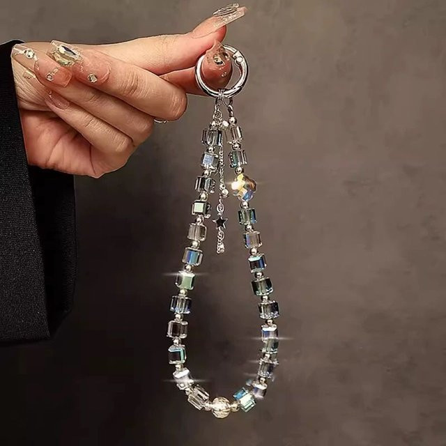 Luxuriöse Handykette mit quadratischen Kristallperlen in Transparent, Schlüsselanhänger und Taschenanhänger im Boutique-Stil - Bild 1