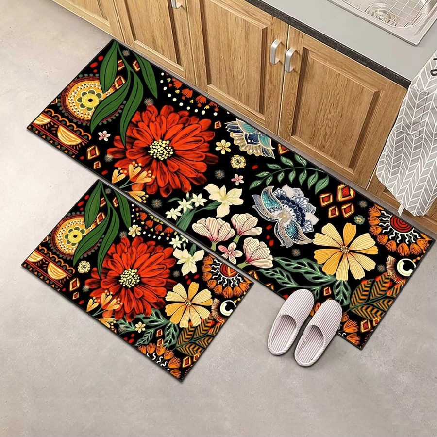VIKAMA 2-teiliges Sommerblumen-Teppich-Set, rutschfeste und waschbare Bodenmatten für dein Badezimmer oder die Heimdekoration - Bild 5