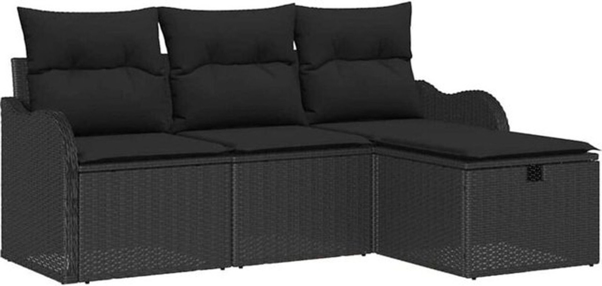 vidaxl Garten-Sofa-Set aus Poly-Rattan mit 4 Kissen in Schwarz - Bild 1