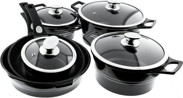 Cheffinger Kochgeschirr Set 14-teilig aus Aluminium mit Non-Stick-Beschichtung in Schwarz für Induktion - Bild 1