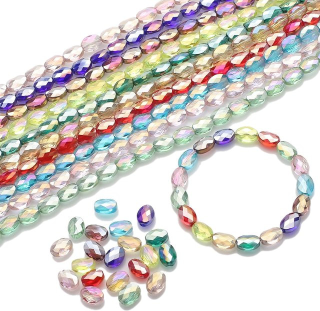 YUANZHIRUN Glas Perlen, Oval, 6x8mm, AB Farbe, Facettiert - Bild 1