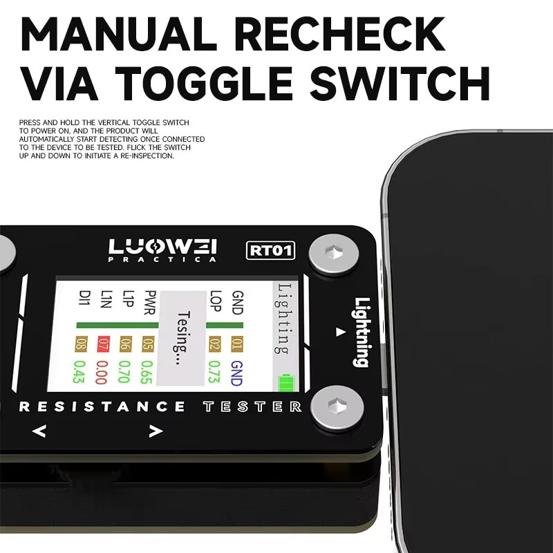 LUOWEI LW-RT01 Heckteinsatz-Tester für Mobiltelefone mit USB-C-Beleuchtungsdock-Anschluss und automatischer Erkennung in Schwarz - Bild 3