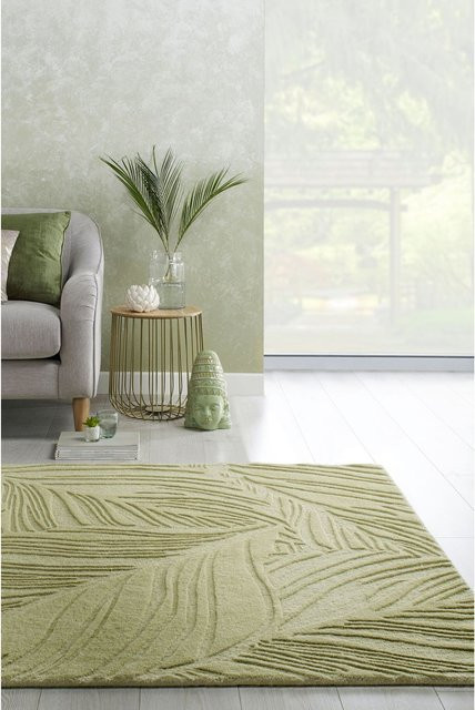 Wollteppich Kadima Design von LEVEN in Grün-Beige mit floralem Muster und High-Low-Effekt, Breite: 160 cm, Tiefe: 230 cm - Bild 1