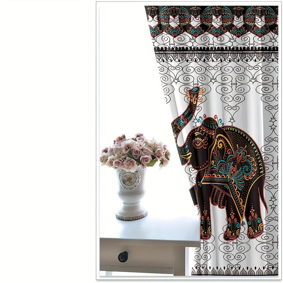2er-Set Boho Vorhänge mit Mandala Tier Elefanten Druckmuster, halbtransparent, Multicolour, Breite: 150 cm, Höhe: 166 cm - Bild 3