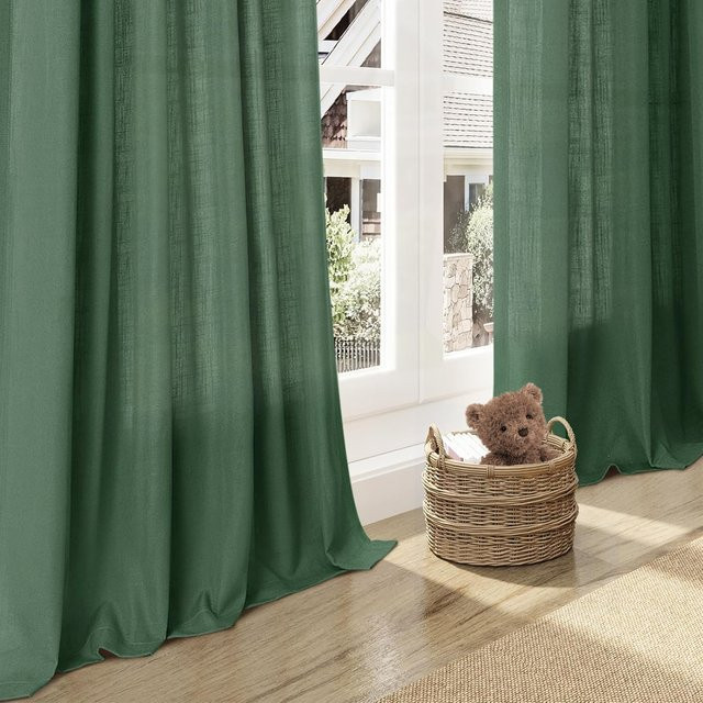 2 Stück JCyh Rainbow Decor Transparente Vorhänge in Leinenoptik, Grüner Tüll für Wohnzimmer und Kinderzimmer, B/H: 132 x 160 cm - Bild 1
