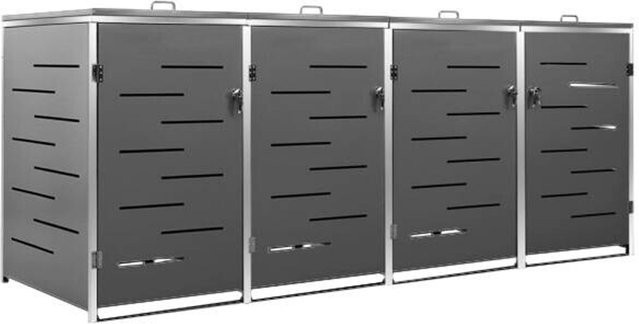 vidaXL Mülltonnenbox für 4 Tonnen aus Edelstahl in Anthrazit B/T/H: 276,5 x 77,5 x 115,5 cm - Bild 1