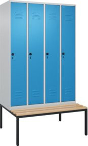C+P Spind Classic PLUS Garderobenspind mit Sitzbank, 4 Abteile, B/T/H: 212 x 120 x 81,5 cm, Sicherheits-Drehriegel, 4 Garderobenhaken und mittiger Trennwand, Buche-Hartholz und Stahl - Bild 1