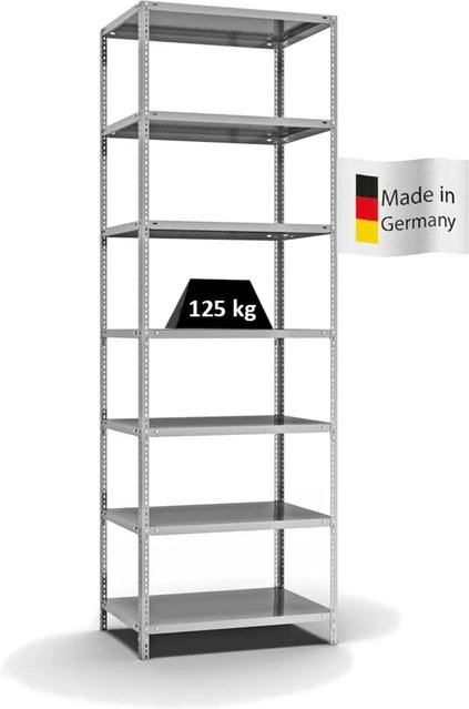 PROREGAL Fachbodenregal Light-Duty Schraubsystem, verzinkt, Farbe Silber, H x B x T: 300 x 100 x 60 cm, 7 Ebenen, Fachlast 125 kg, beidseitig nutzbar - Bild 1