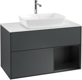 V&B Waschtischunterschrank Finion 100 mit Wandbeleuchtung in Blau lackiert, B/T/H: 100 x 50,1 x 50,1 cm - Bild 1