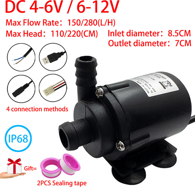 Leise bürstenlose Mini Tauchpumpe von xmshxltd in Schwarz mit 280 l/h Förderleistung und 220 cm Förderhöhe für Aquarium und Computer-Wasserkühlung - Bild 1