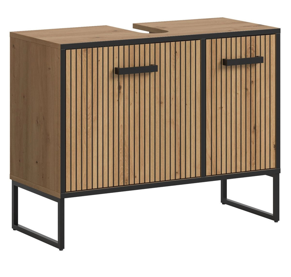 Waschbeckenunterschrank Scana in Eiche, modern und matt, B/T/H: 80 x 36 x 63 cm - Bild 4