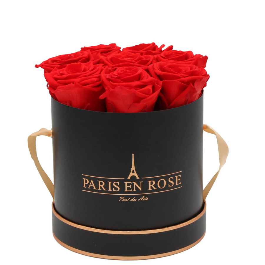 PARIS EN ROSE Rosenbox Schwarz-Roségold mit 9 roten Rosen, Durchmesser: 14,5 cm - Bild 2