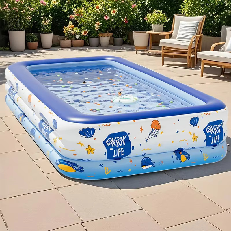 Kmoist Aufblasbarer Rechteck-Pool für Kinder mit Meerestier-Motiv, Blau, B/T/H: 160 x 160 x 56 cm - Bild 5