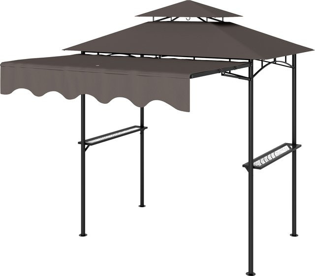 Outsunny Grillpavillon Braun mit Doppelschichtdach und Seitenregalen, B/T/H: 242 x 149 x 248 cm - Bild 1