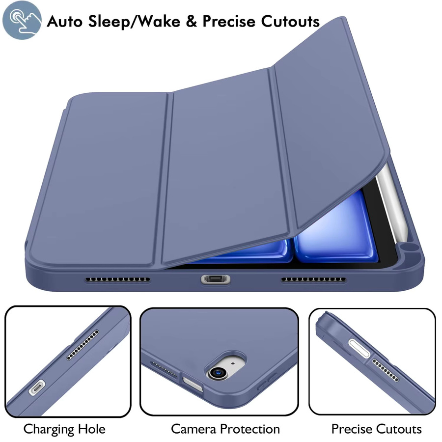 Magnetisches Flip Smart Cover Stiftetui für iPad Air 11 M3 (2025) / M2 (2024) und iPad Air 5. Generation (2022) / 4. Generation (2020) 10,9 Zoll von tzion in Grau oder Blau - Bild 2