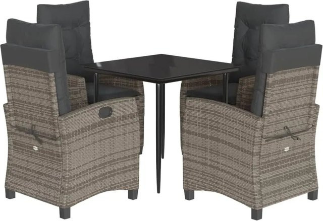 vidaXL 5-teilige Garten-Essgruppe aus Poly Rattan mit Kissen und Glastisch in Grau - Bild 1