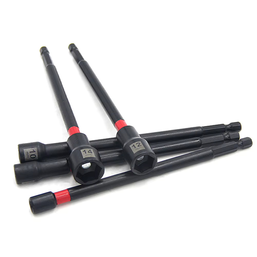 VIBRATITE 5-teiliges magnetisches Langmutter-Schraubendreher-Set mit Innensechskant-Adapter für Schlagbohrmaschinen, Länge: 150 mm - Bild 1