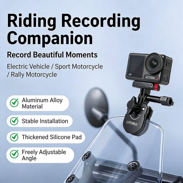 Motorrad-Windschutzscheibenhalterung aus Aluminiumlegierung in Schwarz für Insta360 X4, Ace Pro 2, DJI Action 5 PRO und GoPro 13/12 Action-Kameras - Bild 1