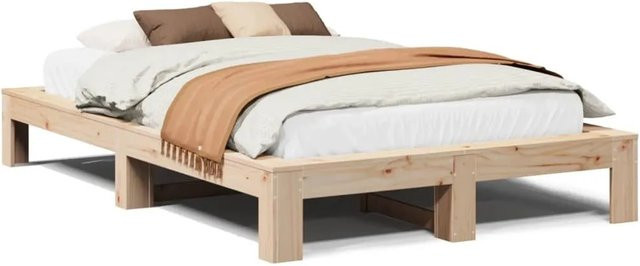 vidaXL Massivholzbett aus Kiefernholz in Natur, rustikales Bett ohne Matratze, B/T/H: 120 x 190 x 31,5 cm - Bild 1