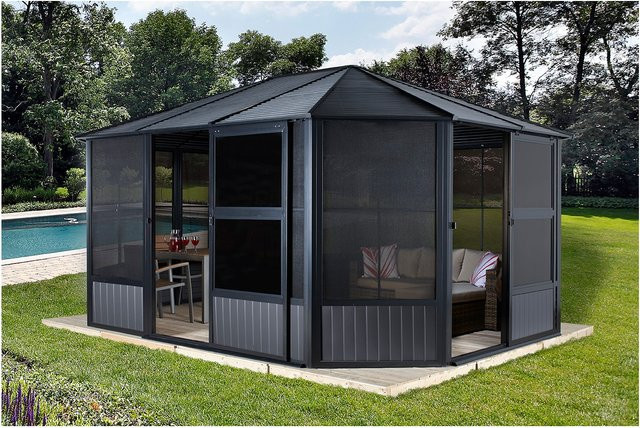 Sojag Kaltwintergarten Charleston Aluminium Pavillon Anthrazit B/H/T: 472 x 281 x 367 cm mit Moskitonetz und PVC-Folien-Fenstern - Bild 3