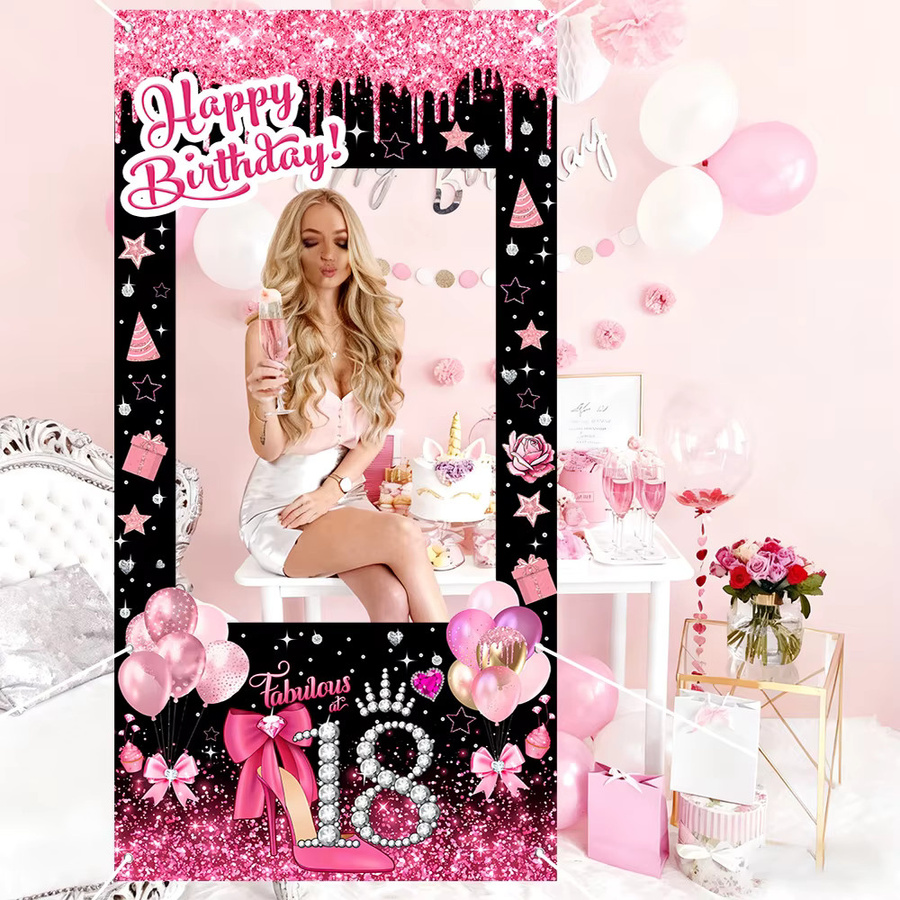 AFYPRTY Fotobox-Hintergrund Rosa Glitzer High Heel aus Polyestergewebe für deinen 18. Geburtstag, Breite: 60 cm, Höhe: 60 cm - Bild 4