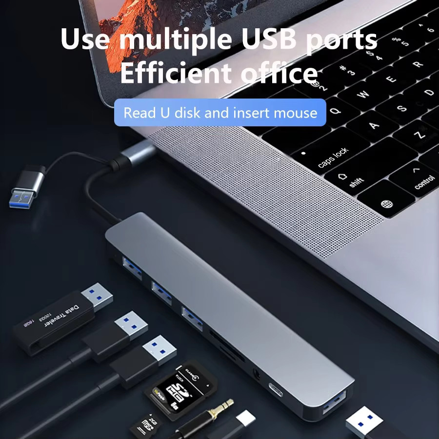 GGBEE 8-in-1 USB-C-Hub mit 4 USB-Anschlüssen, 1 USB-C-Anschluss sowie TF/SD-Kartenleser, kompatibel mit MacBook Pro - Bild 5