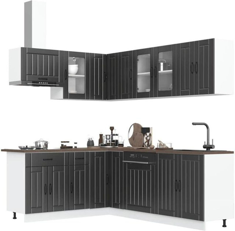 11-tlg. Moderne Küchenzeile Lucca von vidaxl in Schwarz aus Holzwerkstoff und Glas mit Drehtüren - Bild 1